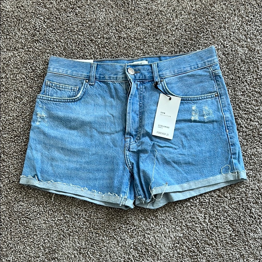 NWT Forever 21 Vintage Denim Shorts with Cuffed Hems and Distressed Details